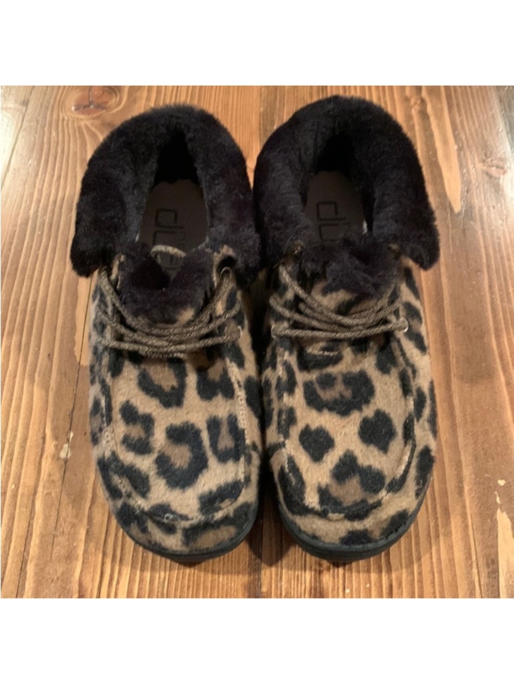 Hey Dude Leopard Print Fuzzy Collar Ankle Boots - Brown & Black
